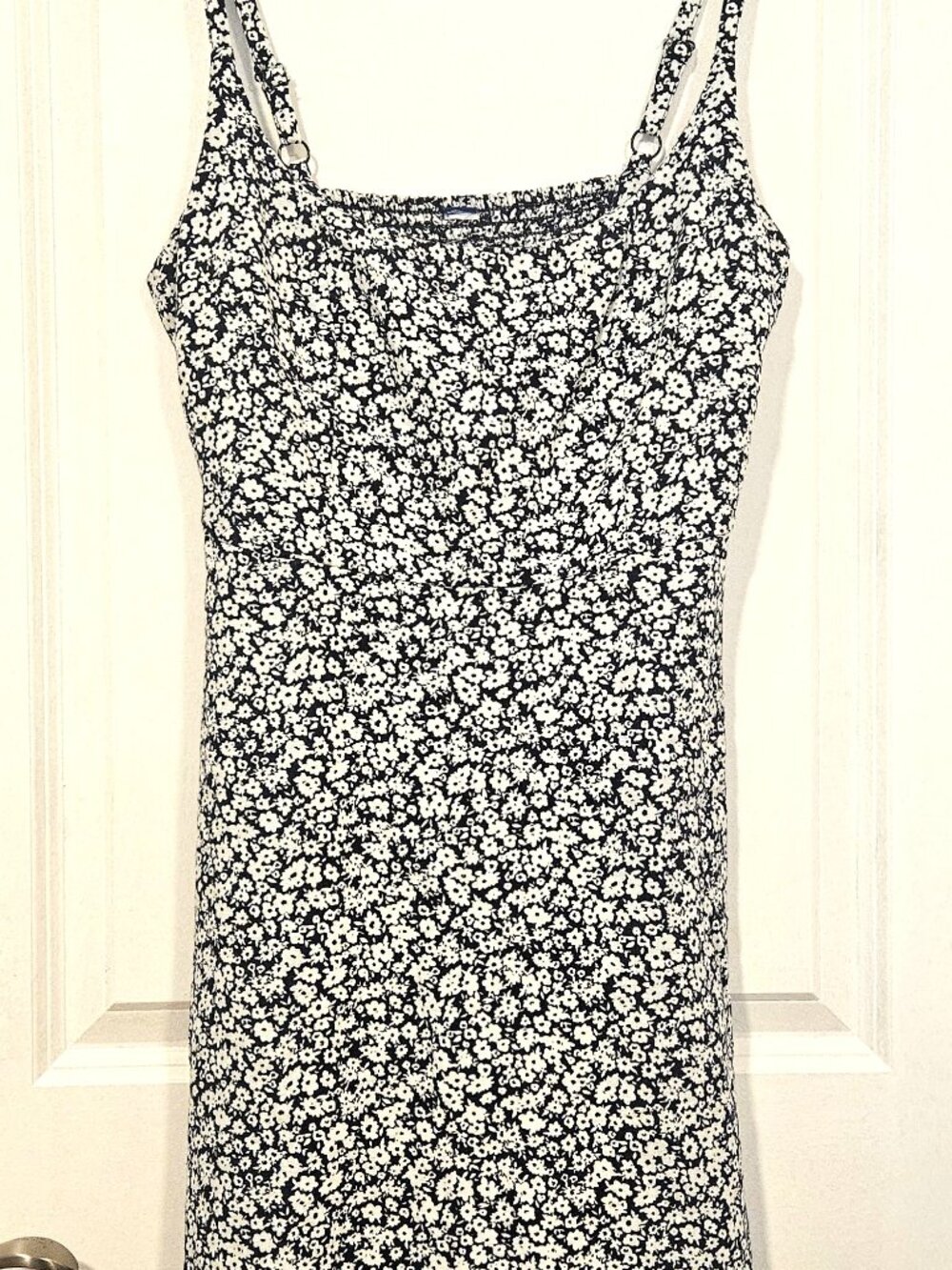 Linen Blend Floral Sundress Smocked Back With Pockets Size Small